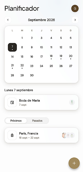 Planificateur de voyages et d'événements dans Aora
